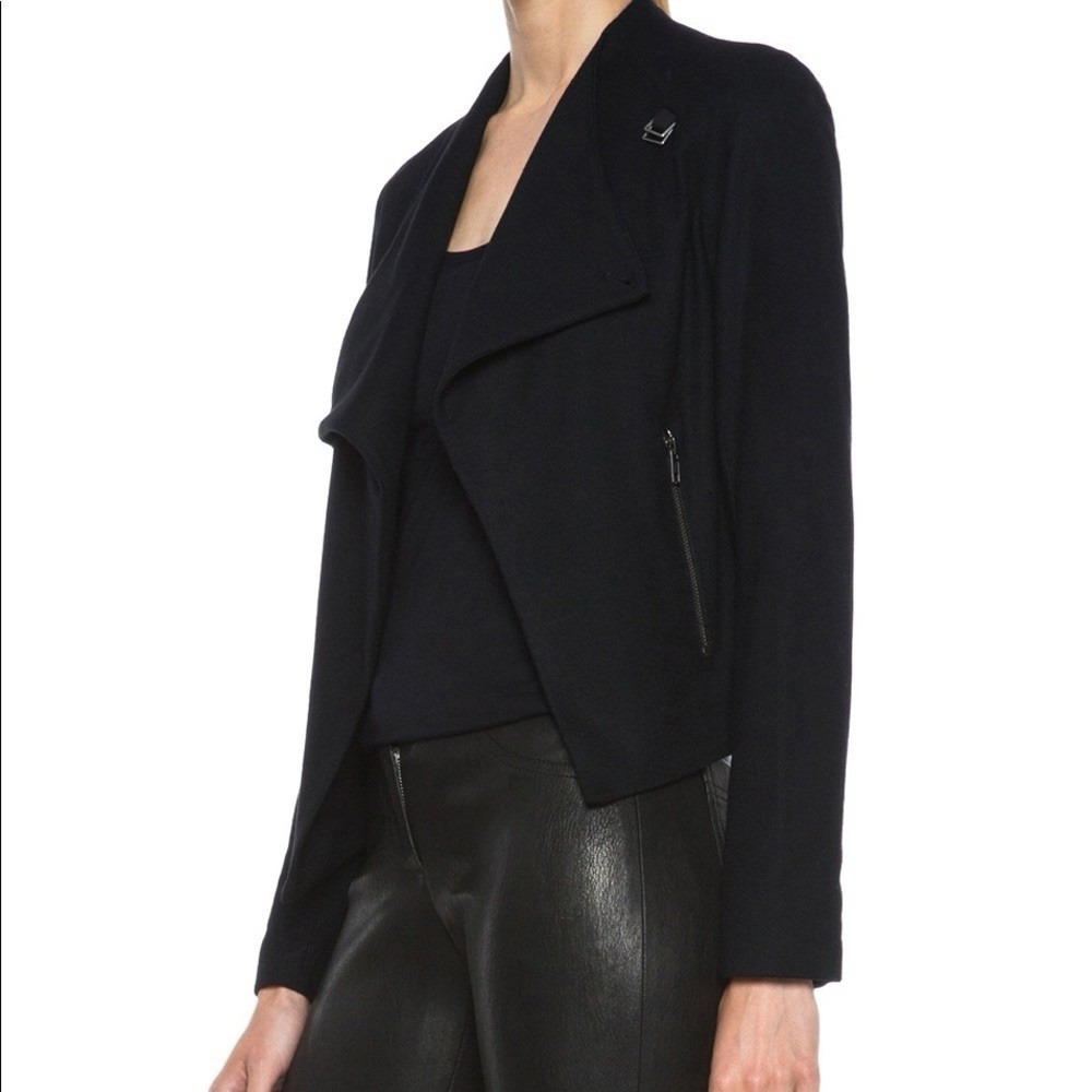 Helmut Lang Womens Asymmetrical Shawl Neck Zip Moto Jacket Size L Black Grunge